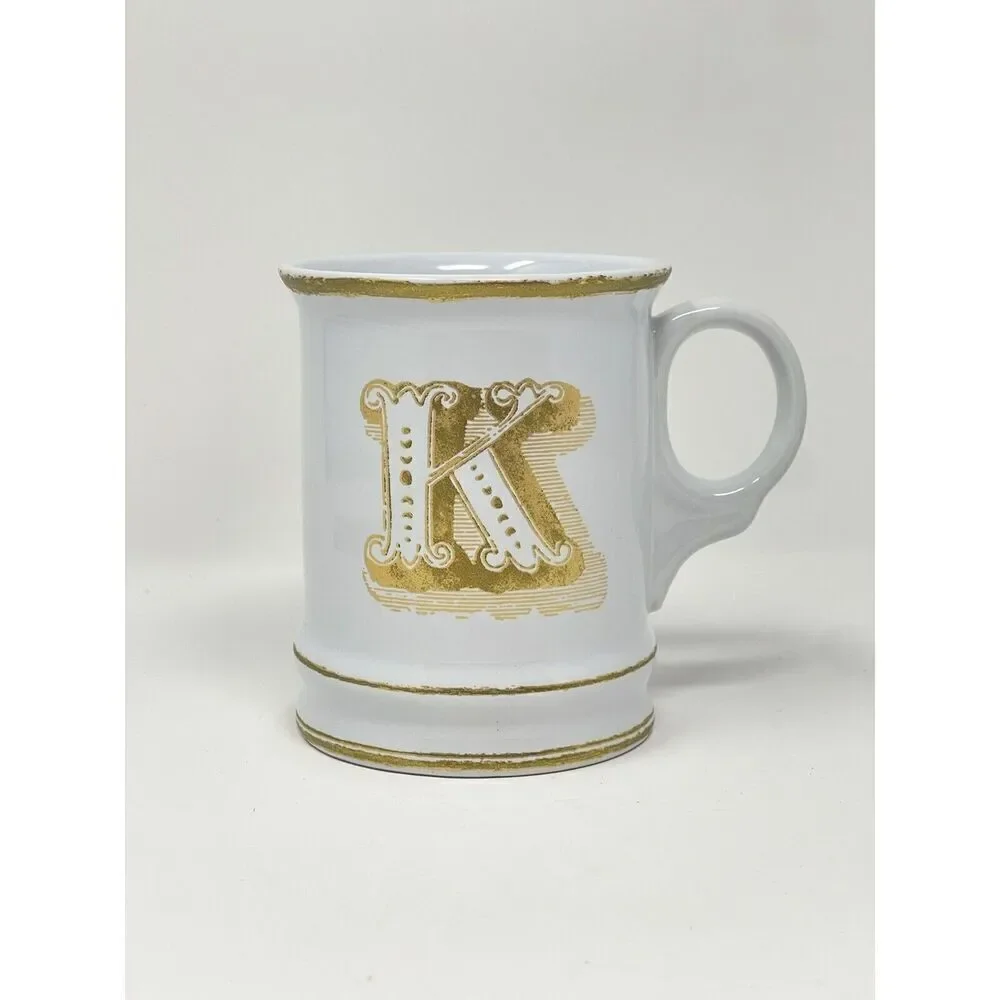Williams Sonoma Monogram Letter Initial K Coffee Cup Mug White Gold